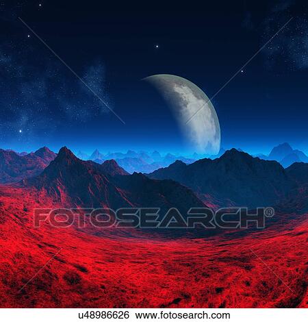 Stock Illustration - Alien planet, artwork. Fotosearch