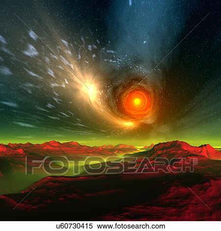 Alien planet, artwork View Large Illustration Stock Illustration - Alien planet, artwork. Fotosearch