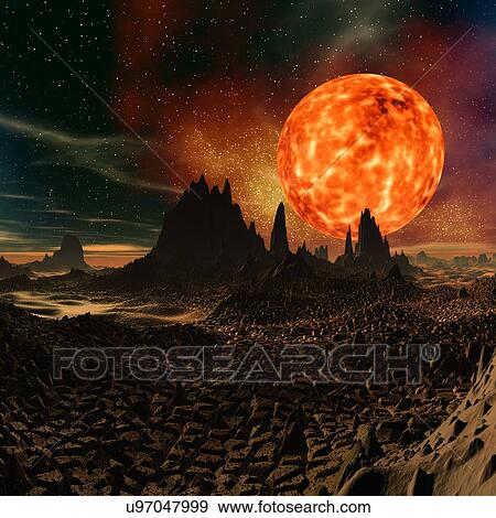 Alien planet, artwork View Large Illustration Stock Illustration - Alien planet, artwork. Fotosearch