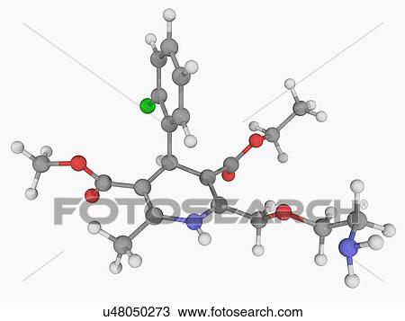 Drawing - Amlodipine drug molecule. Fotosearch