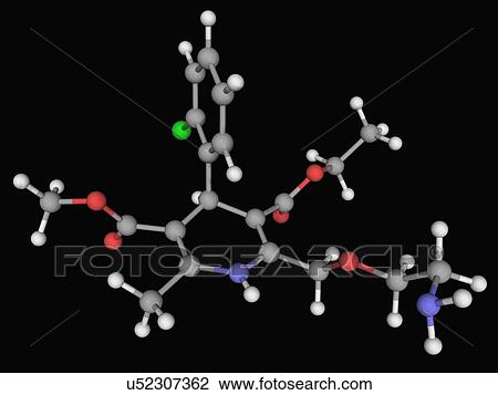 Drawing - Amlodipine drug molecule. Fotosearch