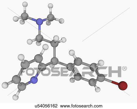 Drawing - Brompheniramine drug molecule. Fotosearch