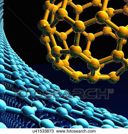 Buckyball and graphene, artwork View Large Illustration Drawing - Buckyball and graphene, artwork. Fotosearch