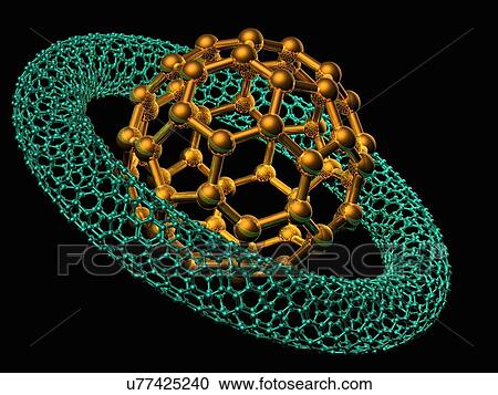 Clipart - Buckyball and nanotube, artwork. Fotosearch