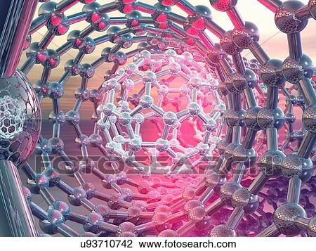 Drawing - Buckyball in a nanotube, artwork. Fotosearch