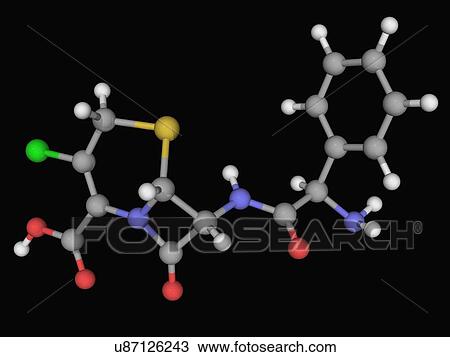 Drawing - Cefaclor drug molecule. Fotosearch