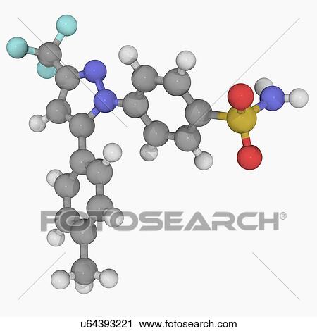 Celecoxib drug molecule View Large Illustration Clip Art - Celecoxib drug molecule. Fotosearch
