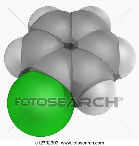 Chlorobenzene molecule View Large Illustration Drawing - Chlorobenzene molecule. Fotosearch