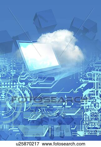 Cloud computing, conceptual artwork View Large Illustration Stock Illustration - Cloud computing, conceptual artwork. Fotosearch