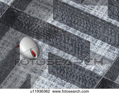 Computer mouse in a maze, artwork View Large Illustration Drawing - Computer mouse in a maze, artwork. Fotosearch