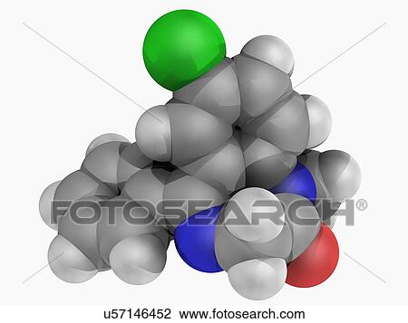 Drawing - Diazepam drug molecule. Fotosearch