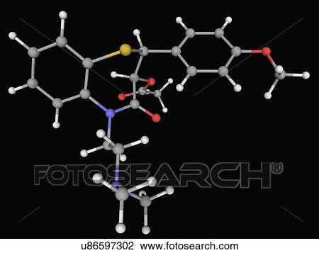 Drawing - Diltiazem drug molecule. Fotosearch