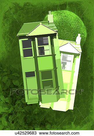 Drawing - Eco-friendly housing, conceptual artwork. Fotosearch