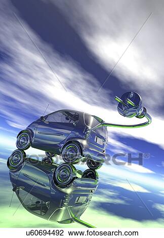 Electric car, conceptual artwork View Large Illustration Drawing - Electric car, conceptual artwork. Fotosearch