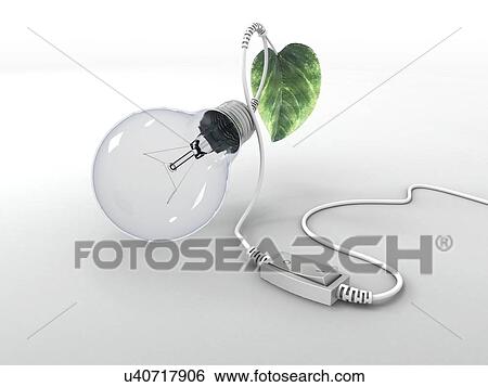 Stock Illustration - Electric light bulb, leaf and switch. Fotosearch