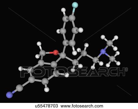 Escitalopram drug molecule View Large Illustration Drawing - Escitalopram drug molecule. Fotosearch