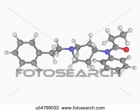 Drawing - Fentanyl drug molecule. Fotosearch
