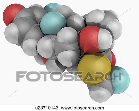 Drawing - Fluticasone hormone molecule. Fotosearch
