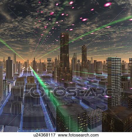 Futuristic city, conceptual artwork View Large Illustration Stock Illustration - Futuristic city, conceptual artwork. Fotosearch
