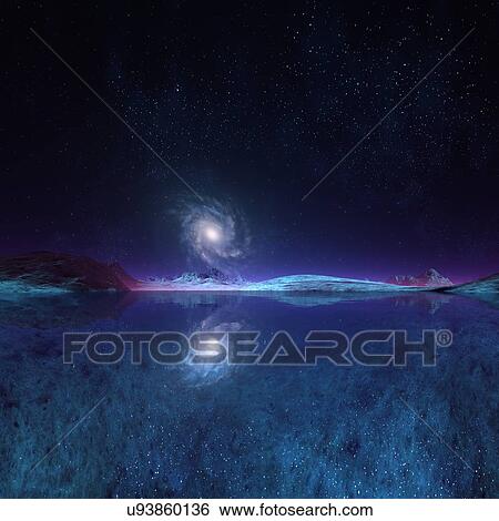 Stock Illustration - Galaxy seen from an alien planet, artwork. Fotosearch