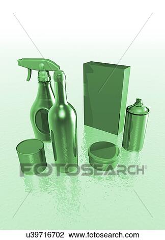 Drawing - Green household products, artwork. Fotosearch