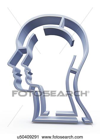 Clip Art - Head profile with maze, artwork. Fotosearch