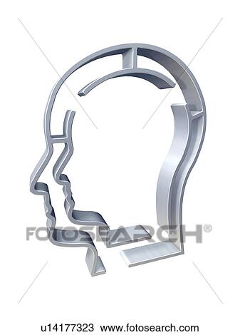 Drawing - Head profile with maze, artwork. Fotosearch