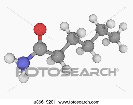 Clip Art - Hexanamide molecule. Fotosearch
