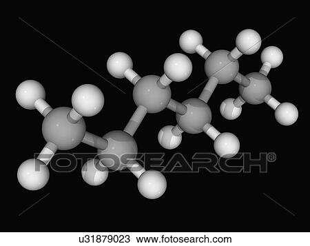 Drawing - Hexane molecule. Fotosearch