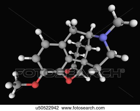 Drawing - Hydrocodone drug molecule. Fotosearch