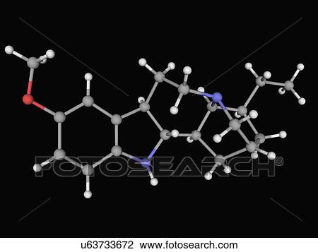 Drawing - Ibogaine drug molecule. Fotosearch
