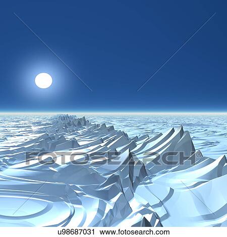 Icy alien planet, artwork View Large Illustration Clip Art - Icy alien planet, artwork. Fotosearch