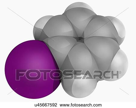 Drawing - Iodobenzene molecule. Fotosearch