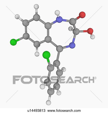 Drawing - Lorazepam drug molecule. Fotosearch