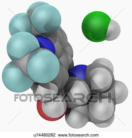 Drawing - Mefloquine hydrochloride drug molecule. Fotosearch
