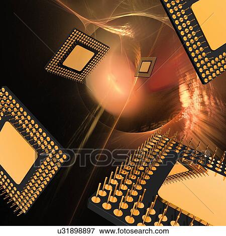 Microprocessor chips, artwork View Large Illustration Stock Illustration - Microprocessor chips, artwork. Fotosearch