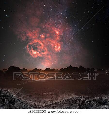 Nebula seen from an alien planet, artwork View Large Illustration Drawing - Nebula seen from an alien planet, artwork. Fotosearch