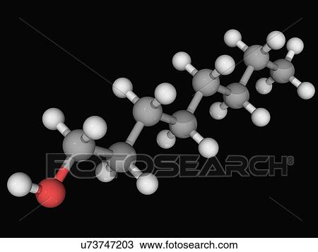 Drawing - Octanol molecule. Fotosearch