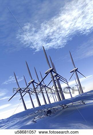 Stock Illustration - Offshore wind farm, artwork. Fotosearch