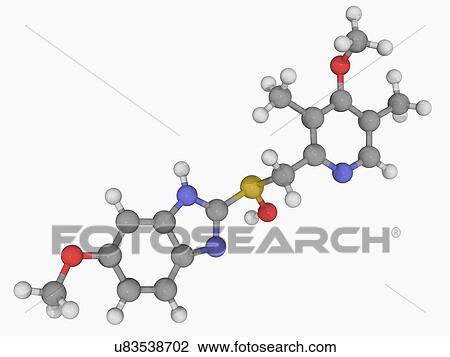 Drawing - Omeprazole drug molecule. Fotosearch