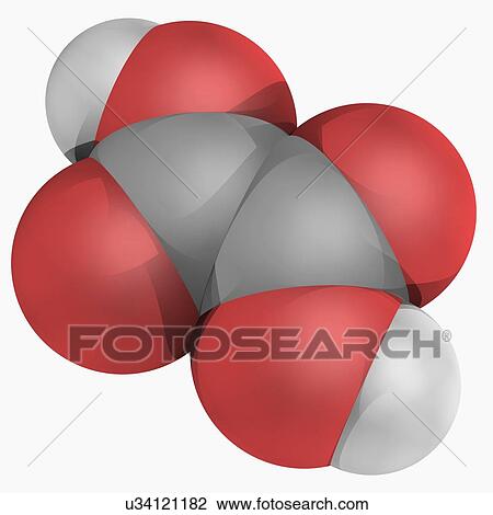 Drawing - Oxalic acid molecule. Fotosearch