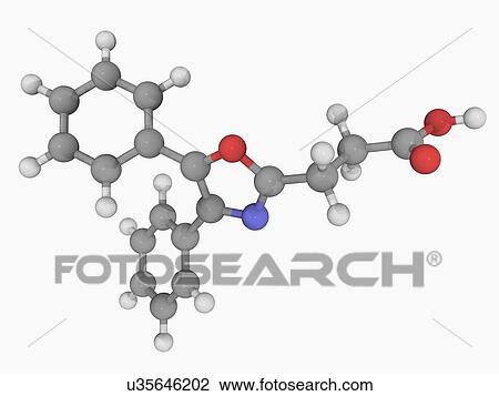 Drawing - Oxaprozin drug molecule. Fotosearch