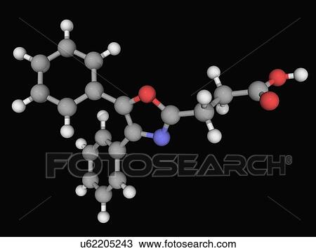 Drawing - Oxaprozin drug molecule. Fotosearch