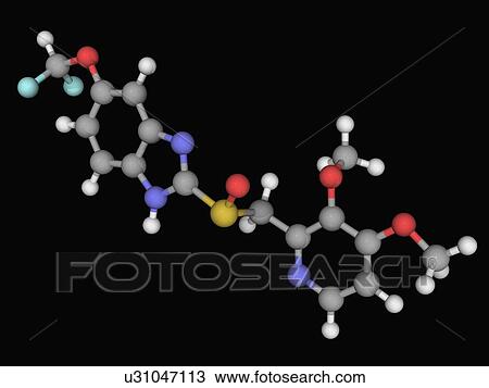 Drawing - Pantoprazole drug molecule. Fotosearch