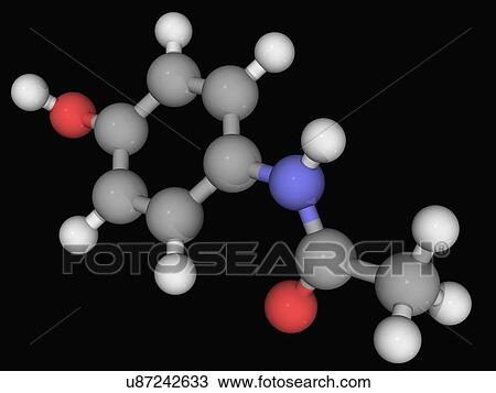 Drawing - Paracetamol drug molecule. Fotosearch