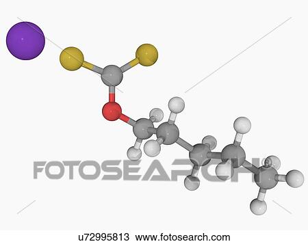 Drawing - Potassium amyl xanthate molecule. Fotosearch