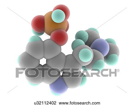 Drawing - Psilocybin drug molecule. Fotosearch