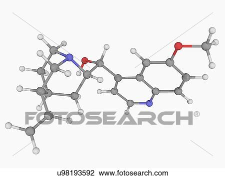 Drawing - Quinine drug molecule. Fotosearch