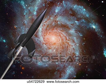 Rocket in space, conceptual artwork View Large Illustration Stock Illustration - Rocket in space, conceptual artwork. Fotosearch