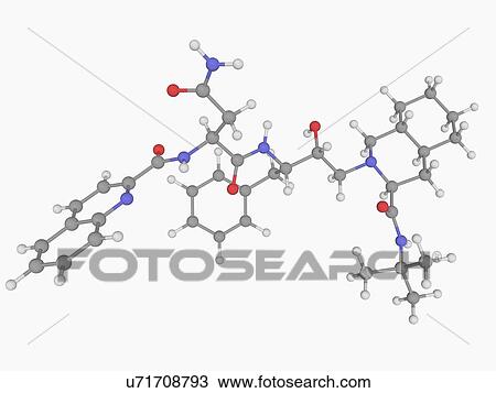 Drawing - Saquinavir drug molecule. Fotosearch